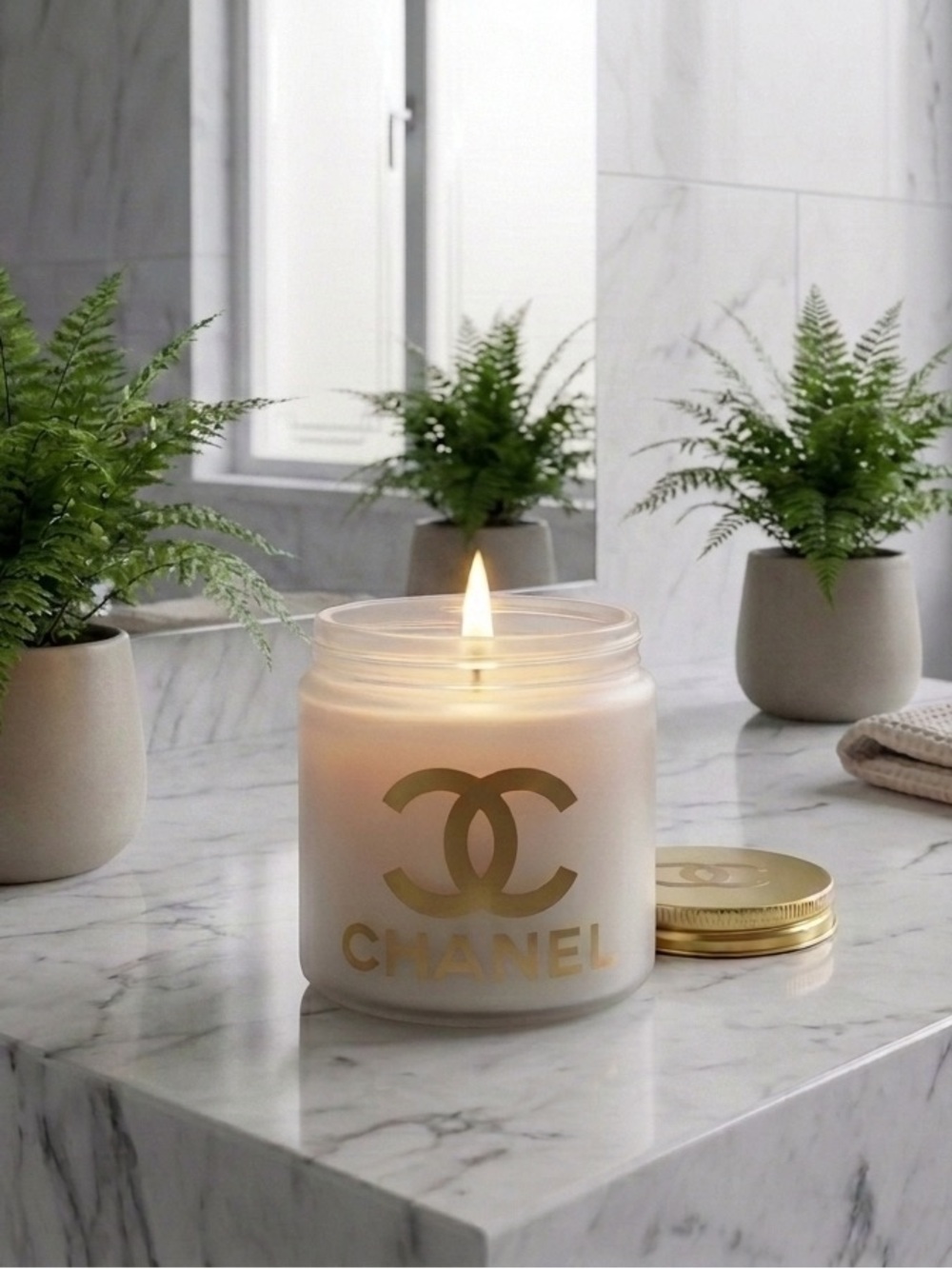 ChaneI Gold-Logo 4oz White Frosted Glass Jar Candle 🕯️
